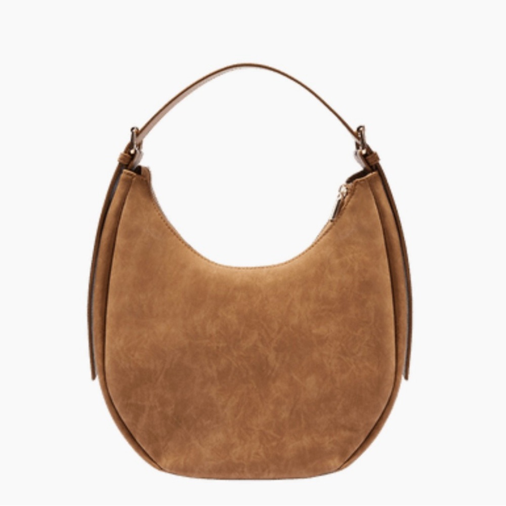 Tan Crescent Shoulder Bag with Minimalist Design. 4th and Reckless.